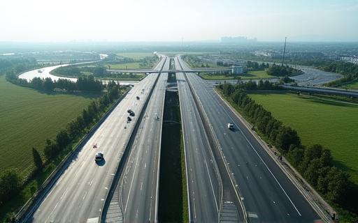 Aerial view of a newly constructed highway section near Munich