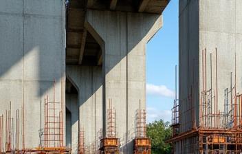 Large concrete pillars for a bridge under construction